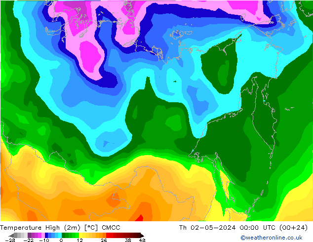 Temperature High (2m) CMCC Th 02.05.2024 00 UTC