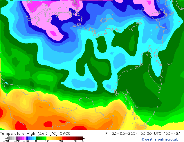 Temperatura máx. (2m) CMCC vie 03.05.2024 00 UTC