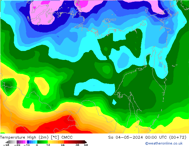 Max. Temperatura (2m) CMCC so. 04.05.2024 00 UTC