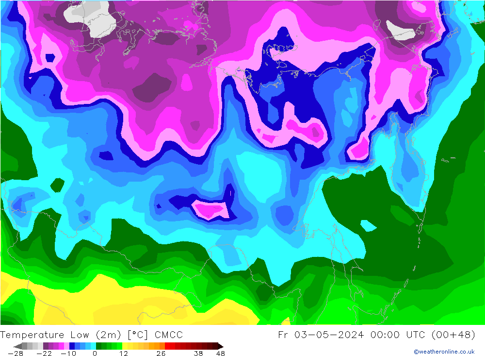 Temperature Low (2m) CMCC Fr 03.05.2024 00 UTC