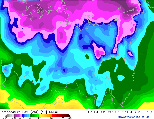 Nejnižší teplota (2m) CMCC So 04.05.2024 00 UTC