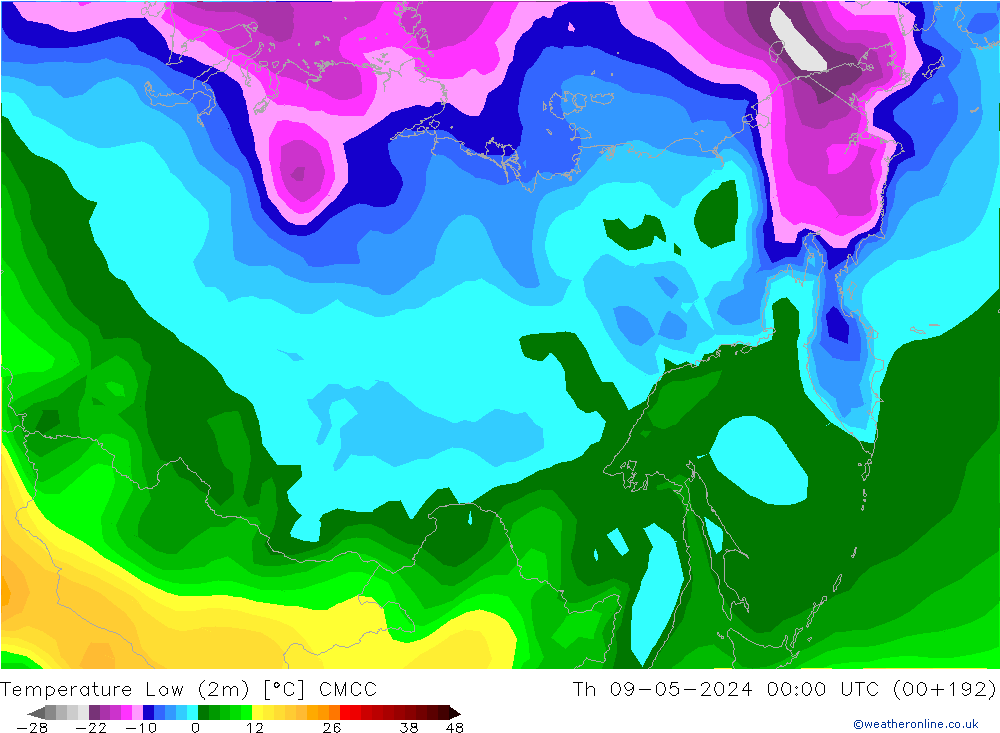 Temperature Low (2m) CMCC Th 09.05.2024 00 UTC