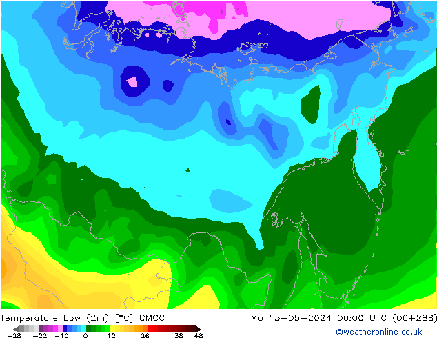 Min.temperatuur (2m) CMCC ma 13.05.2024 00 UTC