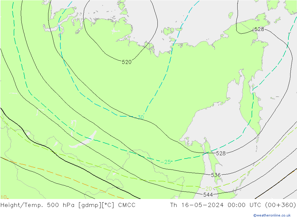 Height/Temp. 500 hPa CMCC Čt 16.05.2024 00 UTC