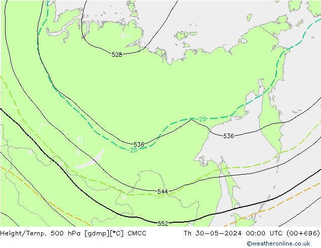 Height/Temp. 500 hPa CMCC Qui 30.05.2024 00 UTC