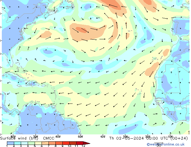 Surface wind (bft) CMCC Th 02.05.2024 00 UTC