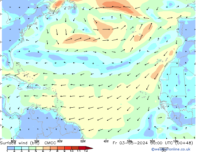 Surface wind (bft) CMCC Fr 03.05.2024 00 UTC