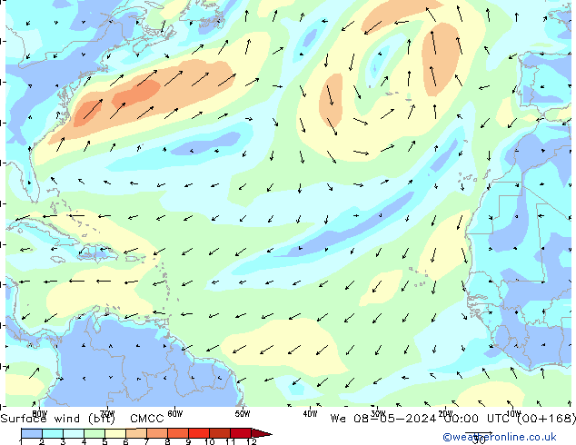 Wind 10 m (bft) CMCC wo 08.05.2024 00 UTC