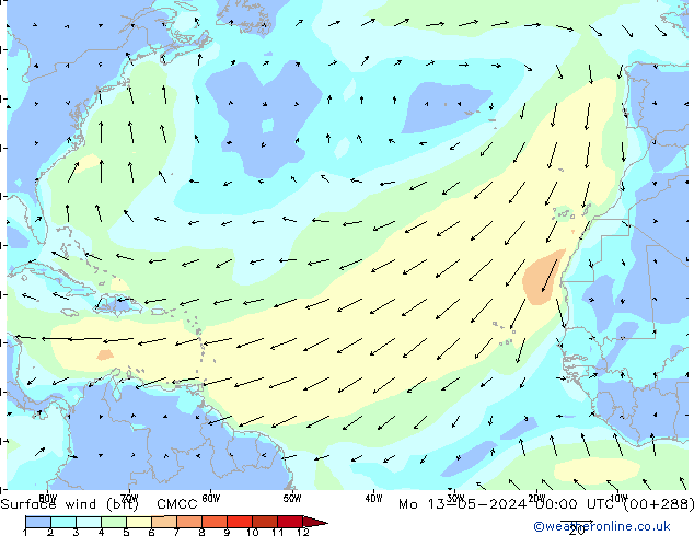Surface wind (bft) CMCC Mo 13.05.2024 00 UTC