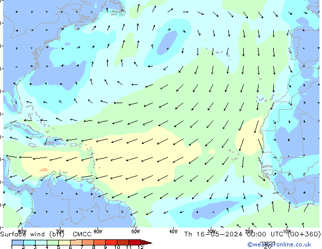 Surface wind (bft) CMCC Th 16.05.2024 00 UTC