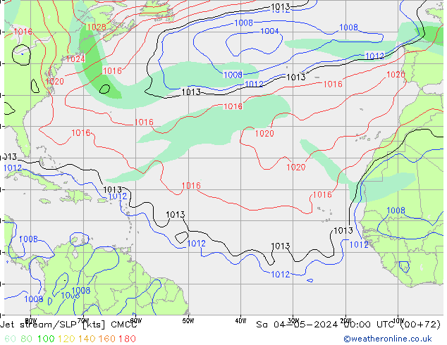 Jet stream CMCC Sáb 04.05.2024 00 UTC