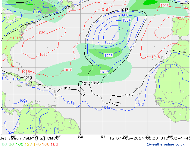 Jet stream/SLP CMCC Tu 07.05.2024 00 UTC