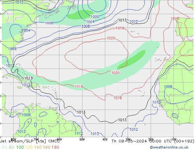 Jet stream/SLP CMCC Th 09.05.2024 00 UTC