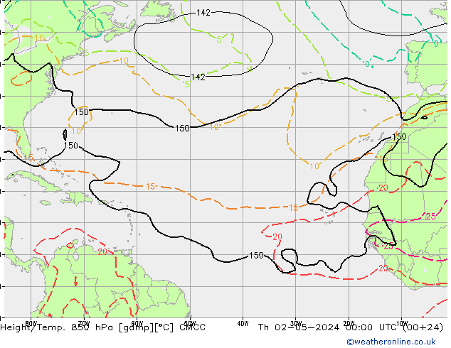 Height/Temp. 850 hPa CMCC czw. 02.05.2024 00 UTC