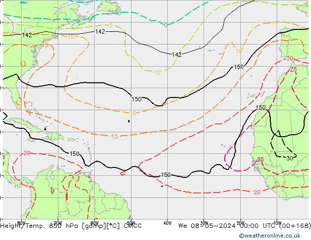 Height/Temp. 850 hPa CMCC St 08.05.2024 00 UTC