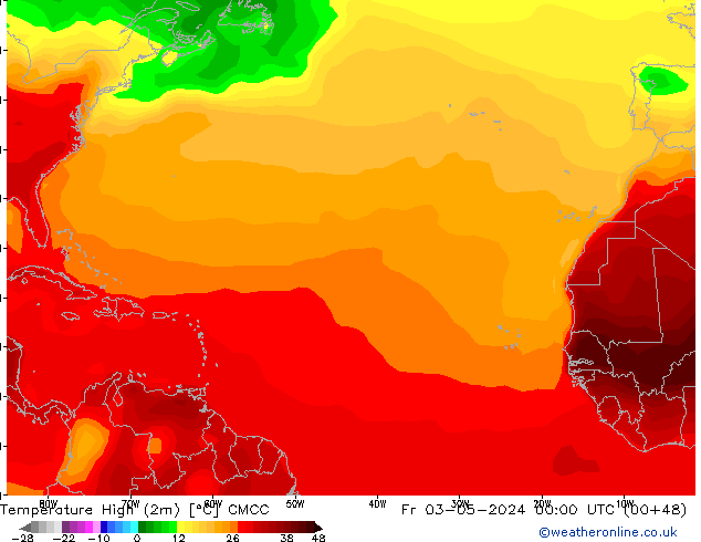 température 2m max CMCC ven 03.05.2024 00 UTC