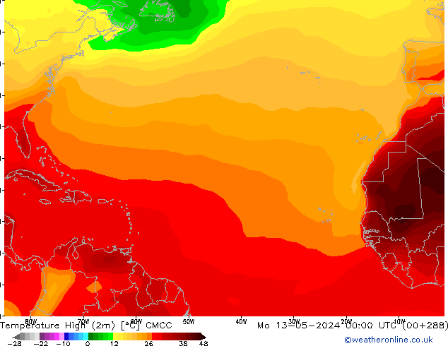 Nejvyšší teplota (2m) CMCC Po 13.05.2024 00 UTC