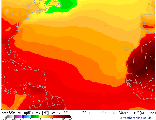 Temperature High (2m) CMCC Su 02.06.2024 00 UTC