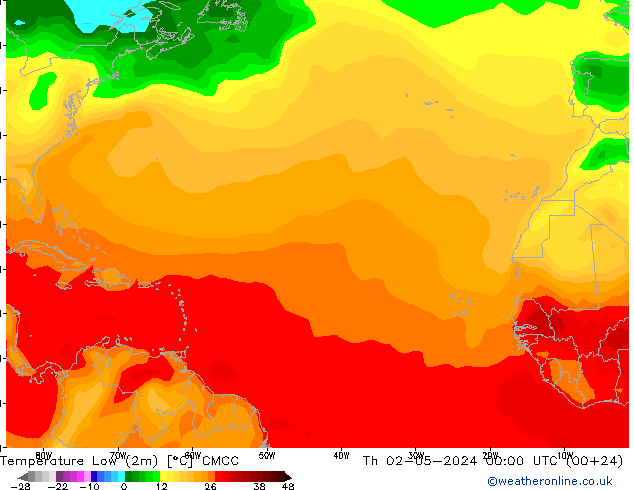 Nejnižší teplota (2m) CMCC Čt 02.05.2024 00 UTC