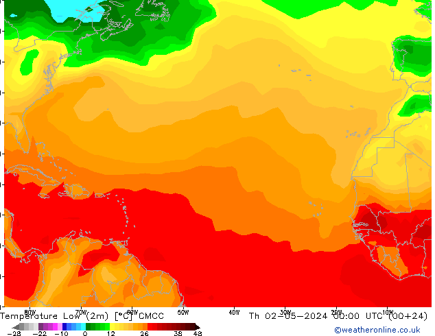 Temperatura mín. (2m) CMCC jue 02.05.2024 00 UTC