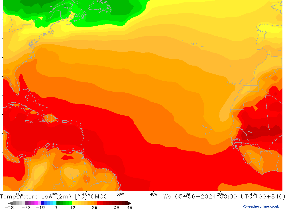 Temp. minima (2m) CMCC mer 05.06.2024 00 UTC