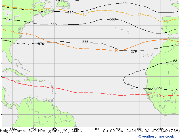 Height/Temp. 500 hPa CMCC dom 02.06.2024 00 UTC