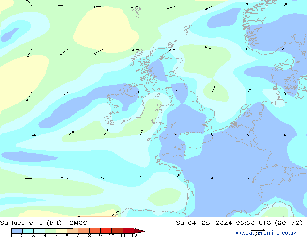 Surface wind (bft) CMCC So 04.05.2024 00 UTC