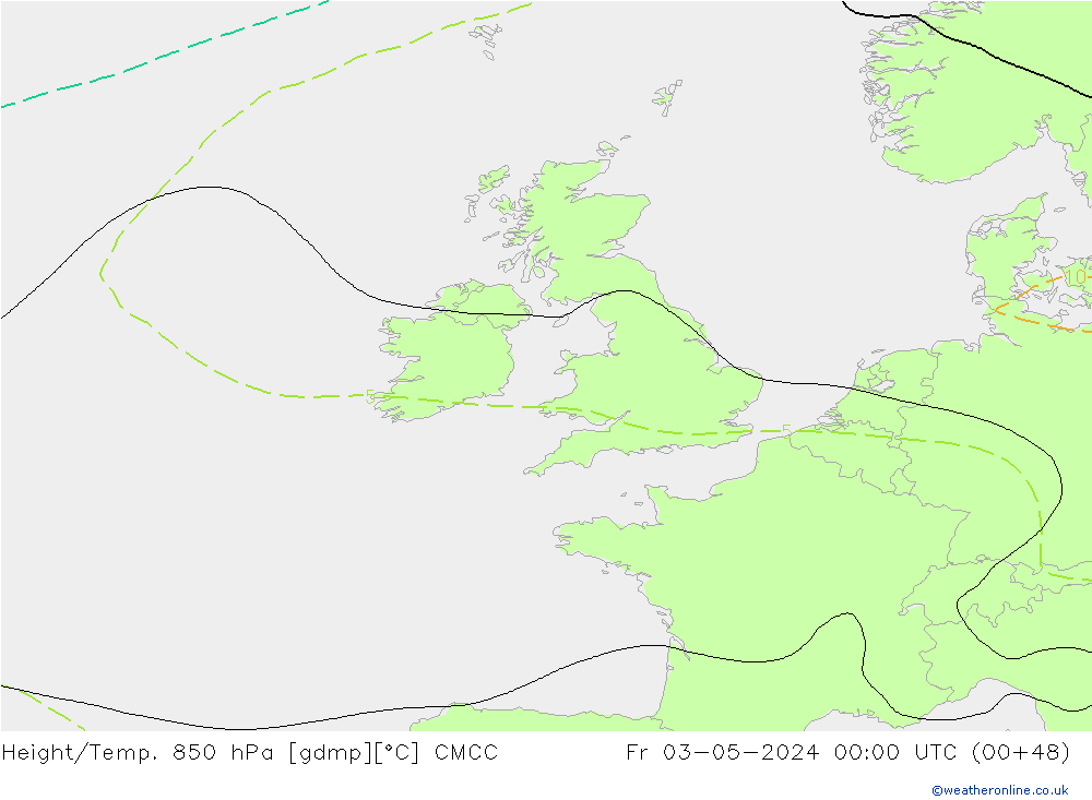 Height/Temp. 850 hPa CMCC Fr 03.05.2024 00 UTC