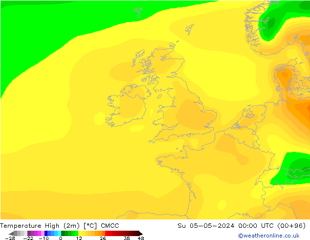 Temperature High (2m) CMCC Su 05.05.2024 00 UTC