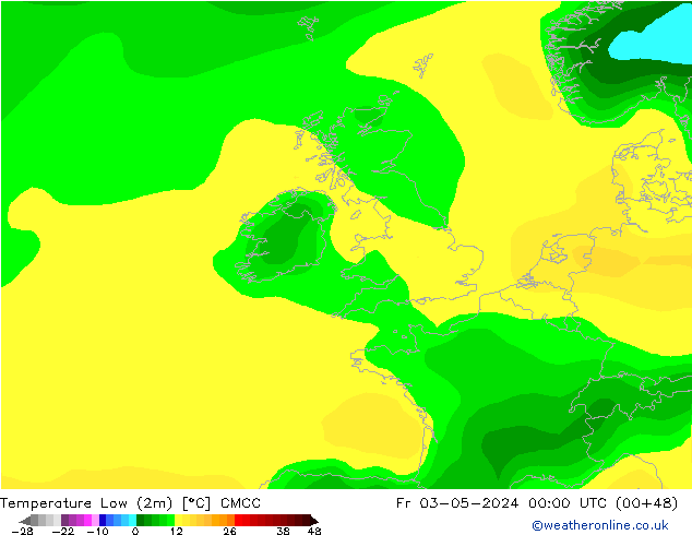 Min. Temperatura (2m) CMCC pt. 03.05.2024 00 UTC