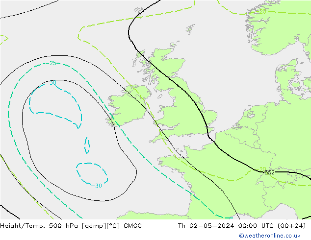 Geop./Temp. 500 hPa CMCC jue 02.05.2024 00 UTC