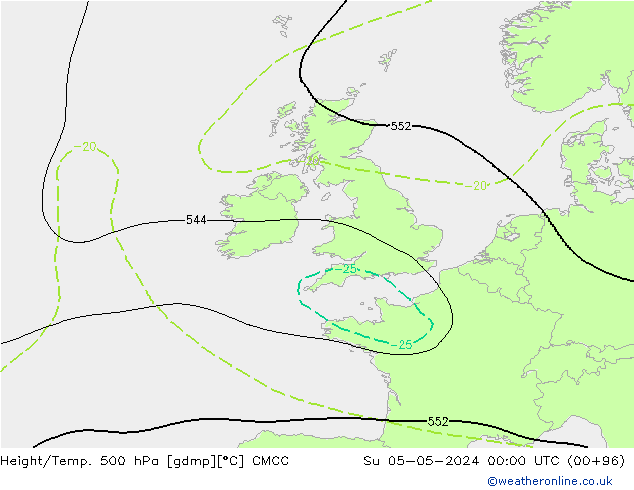 Height/Temp. 500 hPa CMCC Su 05.05.2024 00 UTC