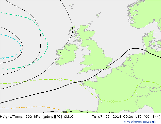 Géop./Temp. 500 hPa CMCC mar 07.05.2024 00 UTC