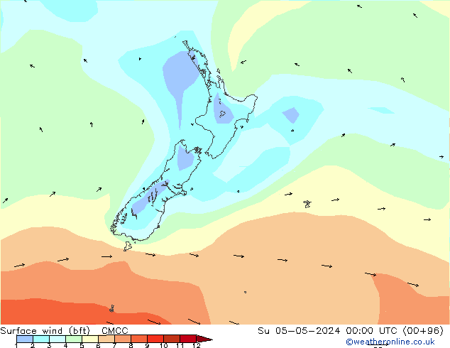 Surface wind (bft) CMCC Su 05.05.2024 00 UTC
