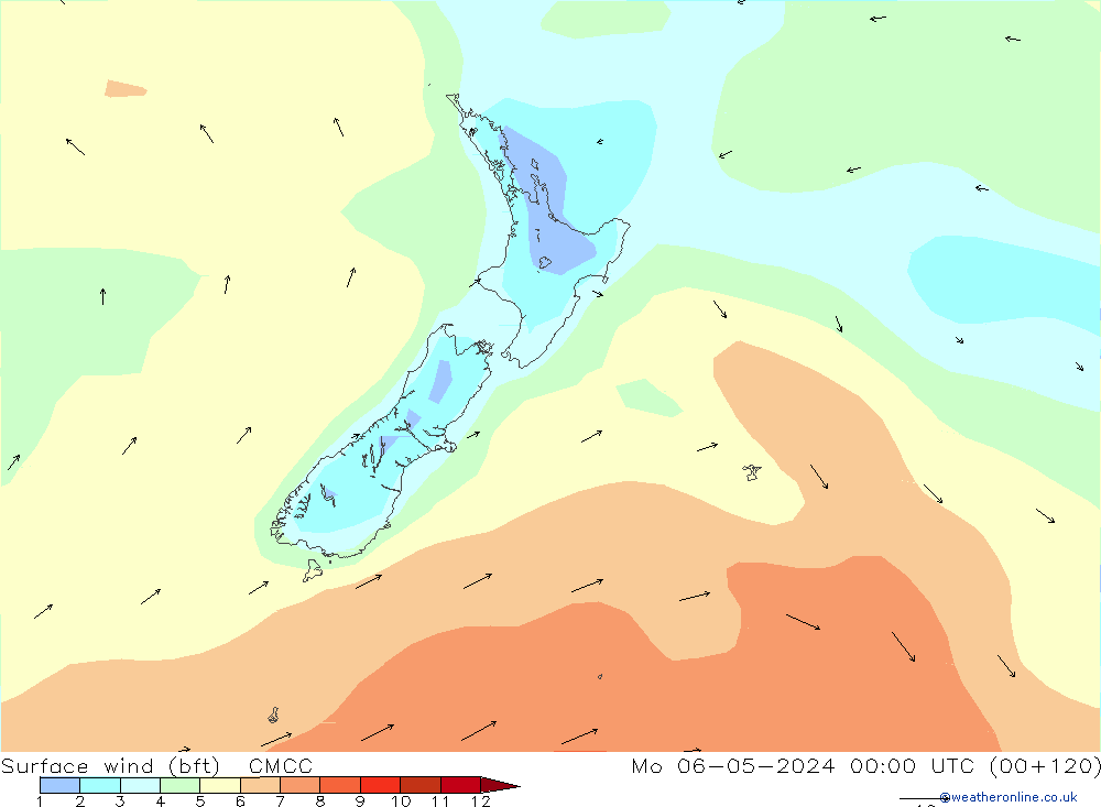 Surface wind (bft) CMCC Mo 06.05.2024 00 UTC