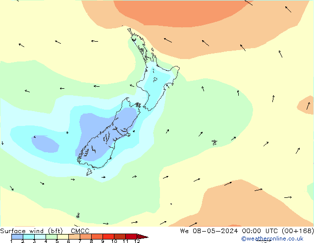 Surface wind (bft) CMCC St 08.05.2024 00 UTC