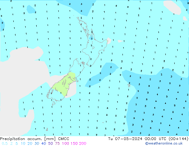 Precipitation accum. CMCC Út 07.05.2024 00 UTC