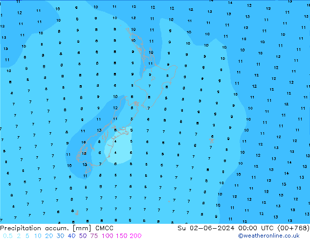 Totale neerslag CMCC zo 02.06.2024 00 UTC