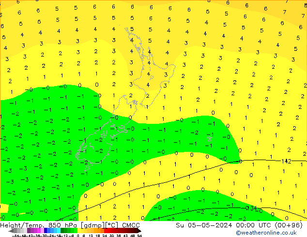 Geop./Temp. 850 hPa CMCC dom 05.05.2024 00 UTC