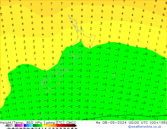 Géop./Temp. 850 hPa CMCC mer 08.05.2024 00 UTC