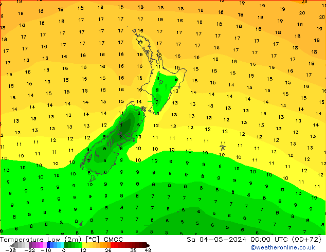 Nejnižší teplota (2m) CMCC So 04.05.2024 00 UTC