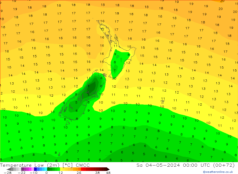Min.temperatuur (2m) CMCC za 04.05.2024 00 UTC