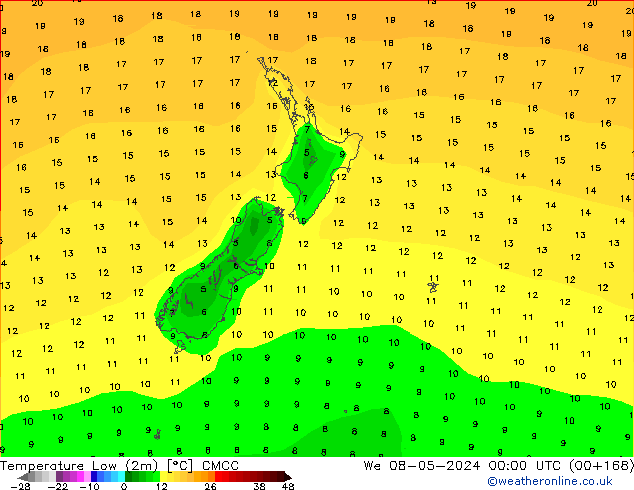 Min. Temperatura (2m) CMCC śro. 08.05.2024 00 UTC