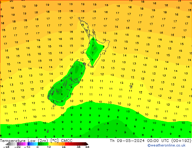 Min.temperatuur (2m) CMCC do 09.05.2024 00 UTC