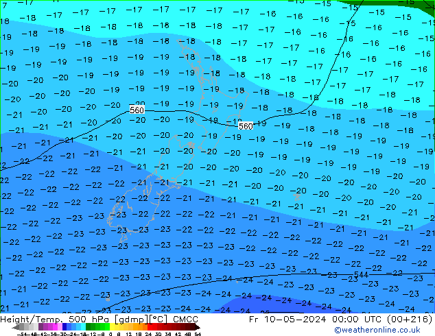 Height/Temp. 500 hPa CMCC pt. 10.05.2024 00 UTC