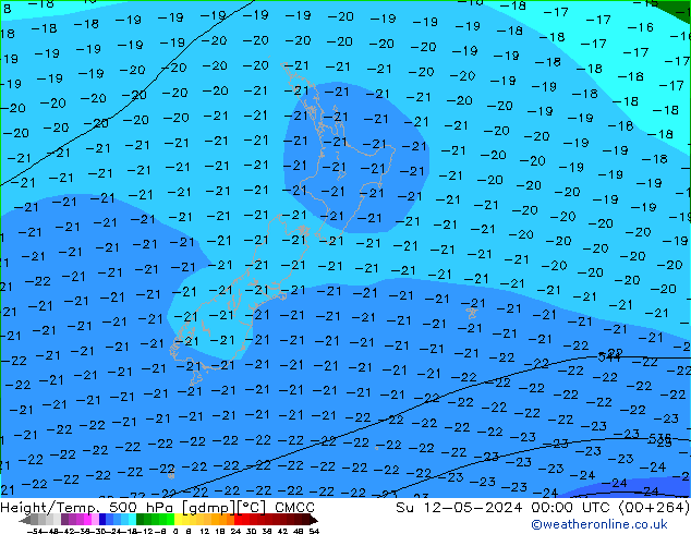 Geop./Temp. 500 hPa CMCC dom 12.05.2024 00 UTC