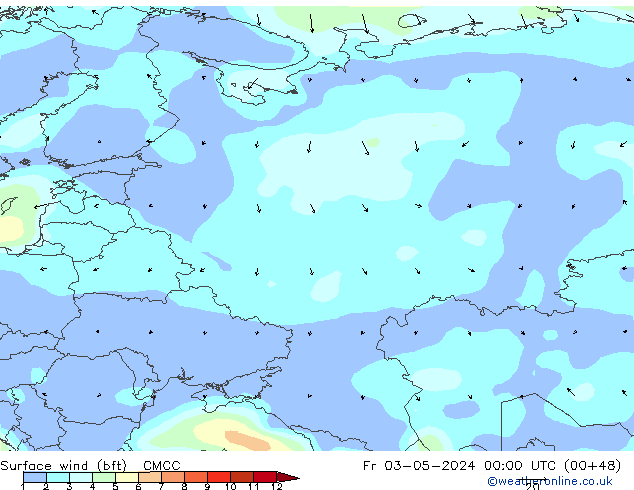 Wind 10 m (bft) CMCC vr 03.05.2024 00 UTC