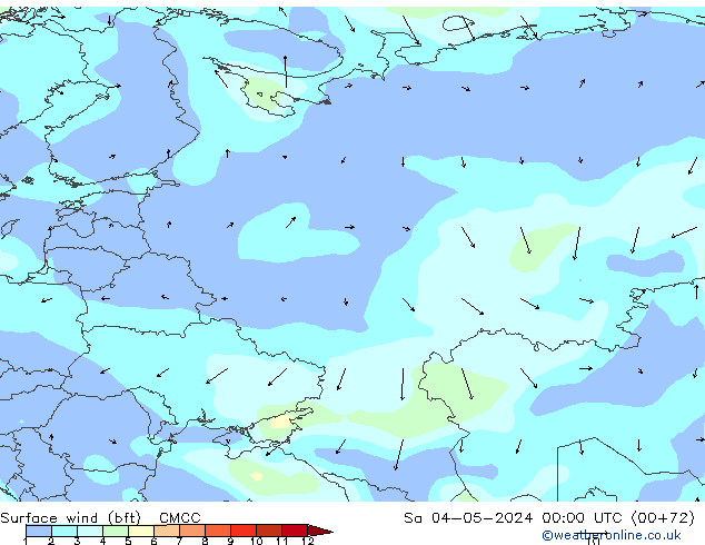 Vento 10 m (bft) CMCC Sáb 04.05.2024 00 UTC