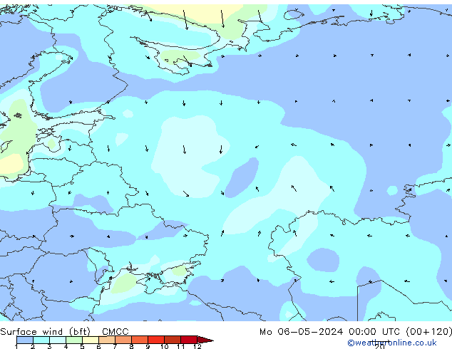 Surface wind (bft) CMCC Po 06.05.2024 00 UTC