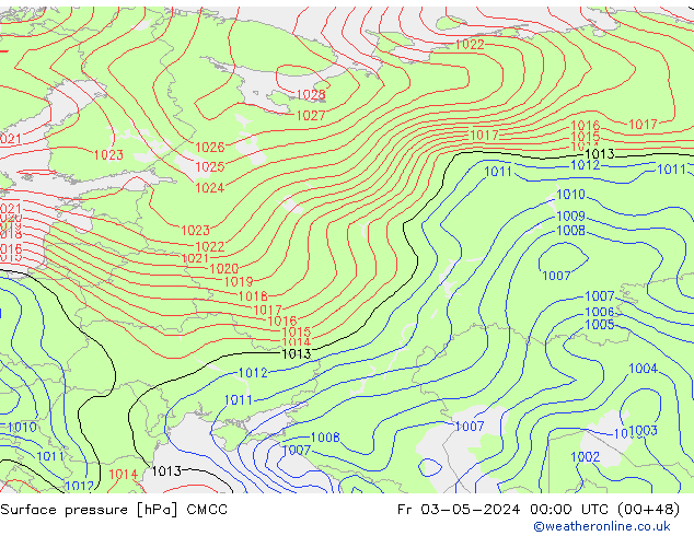 Atmosférický tlak CMCC Pá 03.05.2024 00 UTC